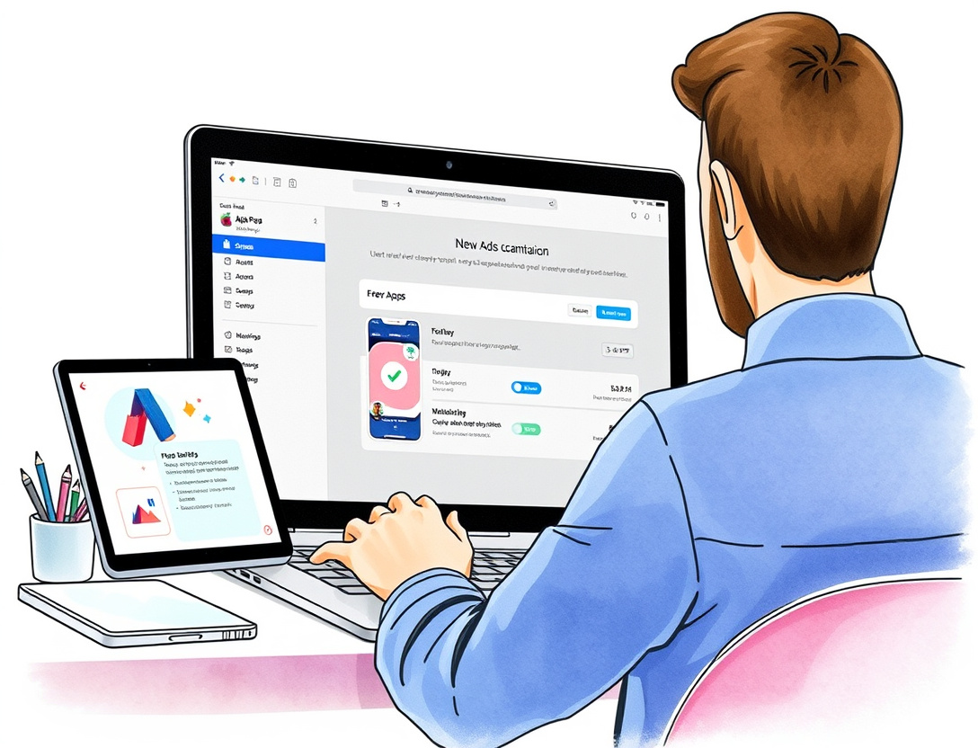 A person working on Apple device setting up an ad campaign in Apple Ads
