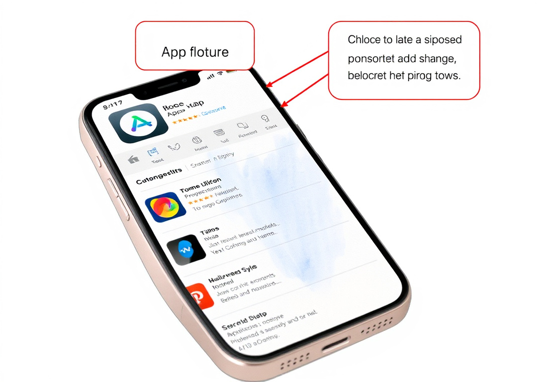 iPhone screen displaying App Store search results with sponsored ads visible among organic listings