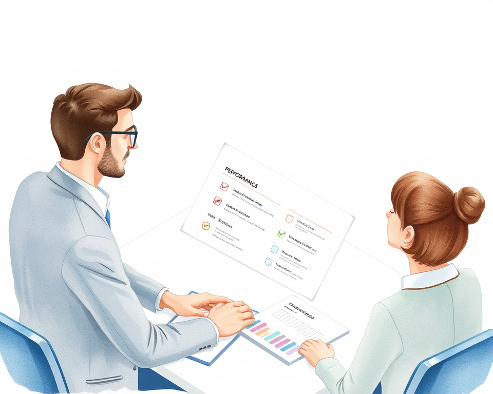 Manager and employee discussing performance goals in check-in