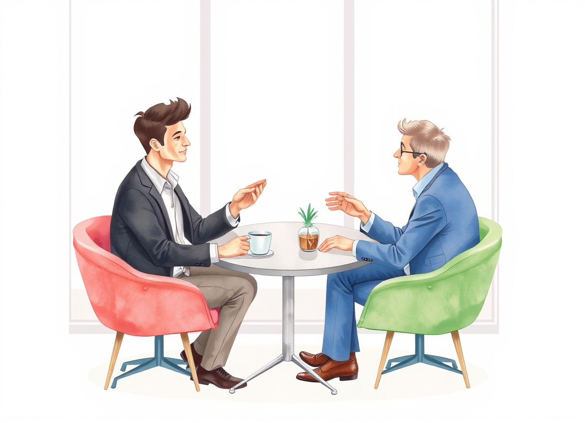Founder meeting with mentor or investor to discuss funding and guidance